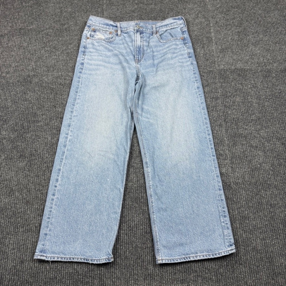 American Eagle Stovepipe Jeans Size 10 Short Light Wash Strigid Hi Rise Wide Leg